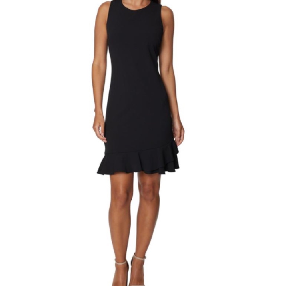 NWT BETSEY JOHNSON Black Ruffled Sleeveless Crew Neck Short Sheath Dress sz 2
